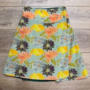 Lingam Reversible Wrap Skirt Floral Geometric Snap Button Green Yellow Mini